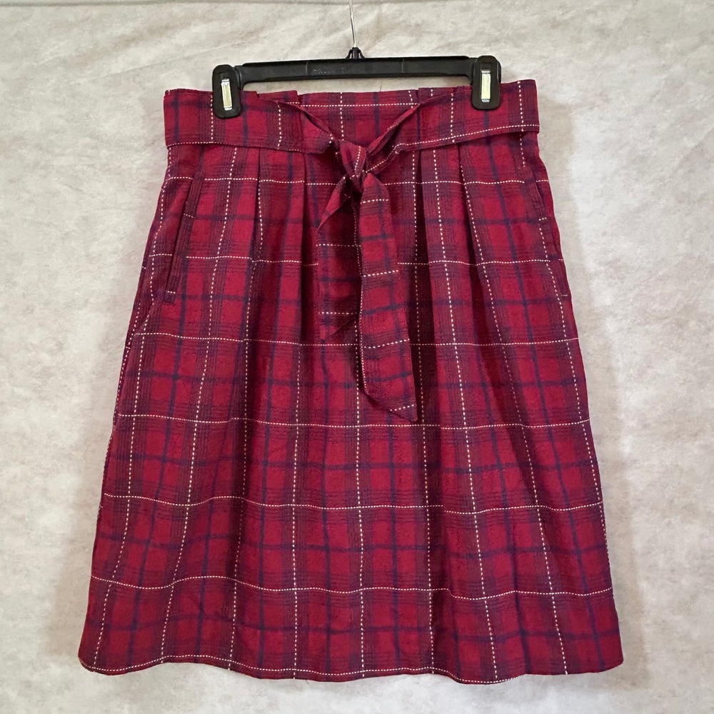 L Love Red Plaid Tie Waist A-Line Skirt Womens L Pockets LV22562 Tartan Belted